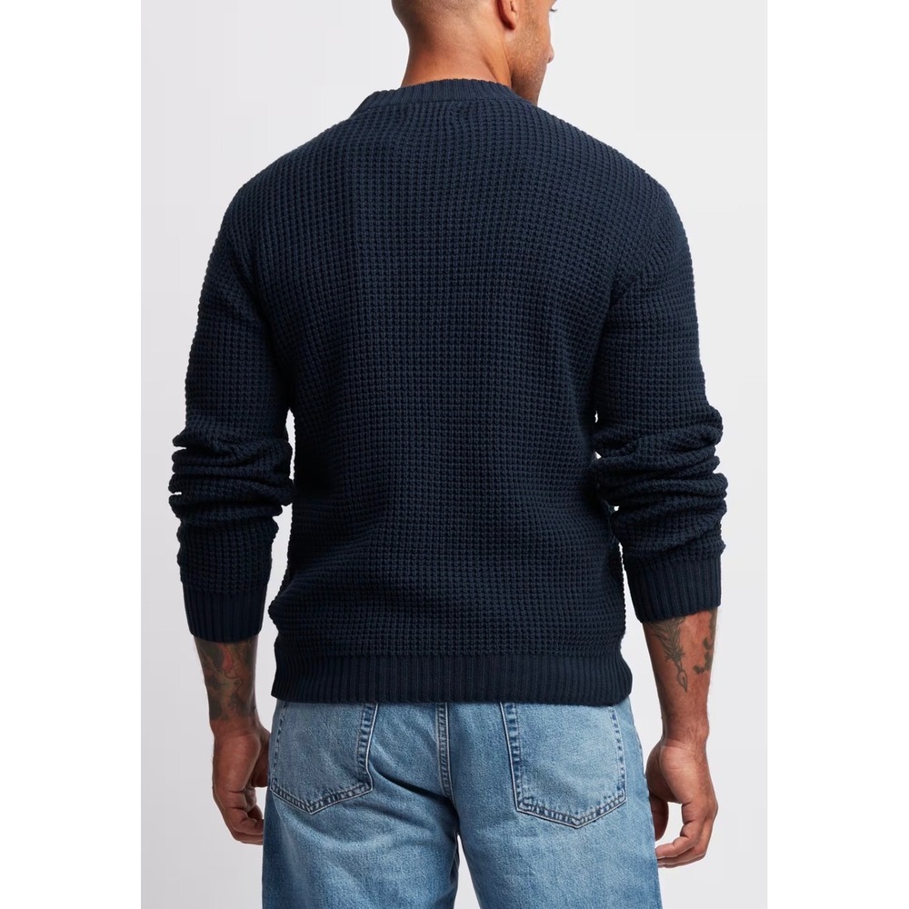 Line of Trade Norfolk Waffle Knit Sweater Midnight Navy Blue Pullover Men's L